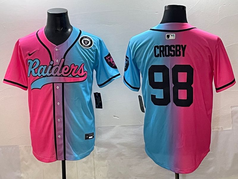 Men 2025 Oakland Raiders 98 Crosby Blue pink Nike Limited NFL Jersey style 008